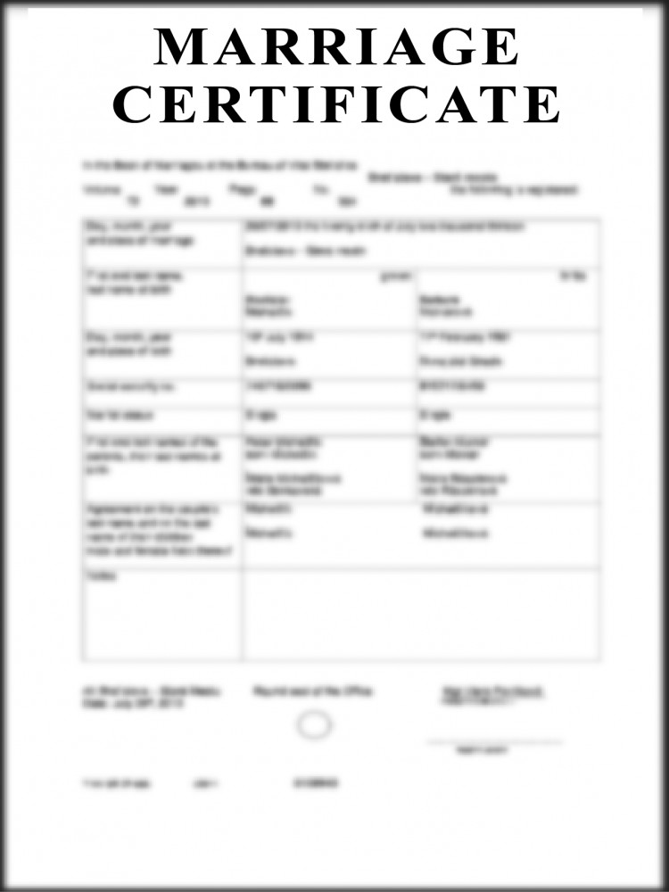 Translation of a MARRIAGE CERTIFICATE